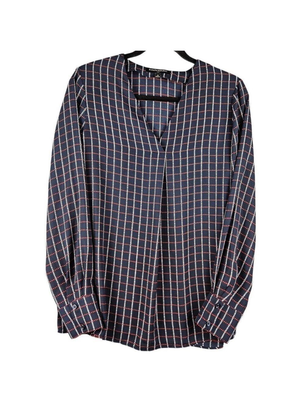 Banana Republic Women’s Long Sleeve Plaid Blouse - Navy Blue/Red/White, Size M,